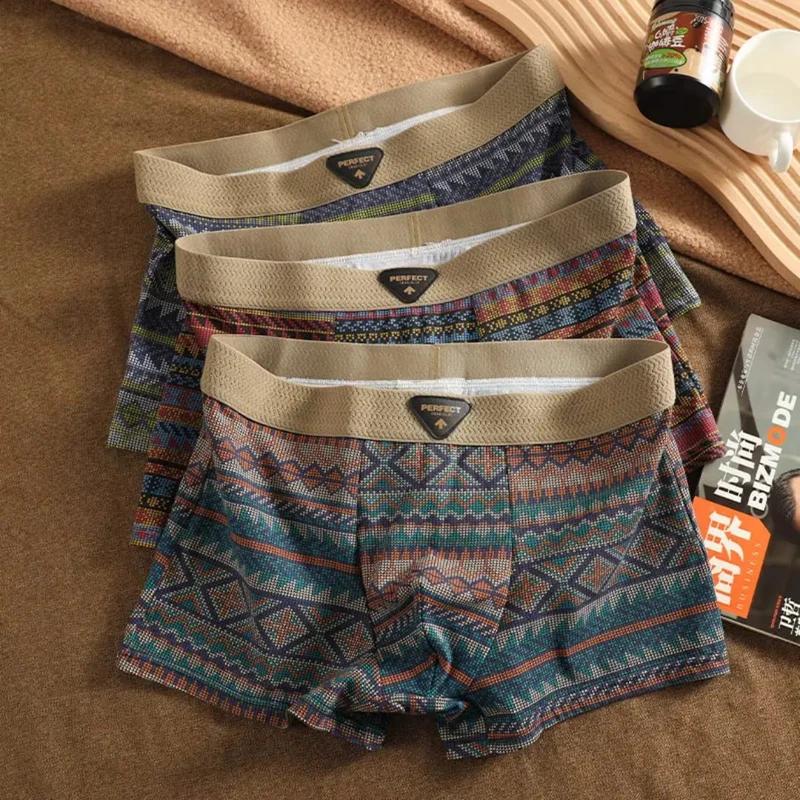 Ethnic Style Underwear 100% Cotton Mid-Rise Anti-Bacterial Boxer Shorts