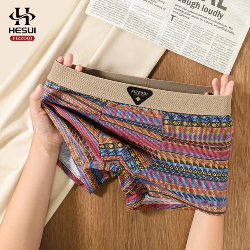 Ethnic Style Underwear 100% Cotton Mid-Rise Anti-Bacterial Boxer Shorts