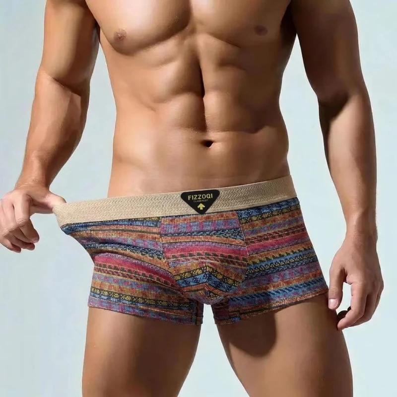 Ethnic Style Underwear 100% Cotton Mid-Rise Anti-Bacterial Boxer Shorts